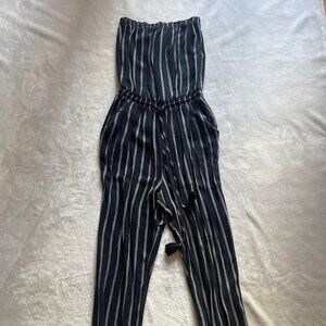Forever 21 Strapless Black and White Striped Jumpsuit